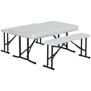 Conjunto de mesa Outsunny compuesto por dos bancos plegables de jardín para camping y con mesa estilo picnic