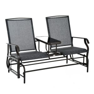 Mecedora de 2 plazas Outsunny estilo silla balancín de jardín con material de metal