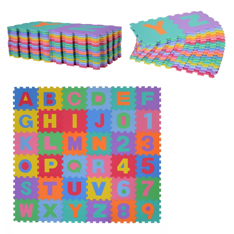Alfombra puzzle de bebé HOMCOM compuesta por un juego de treinta y seis piezas de espuma