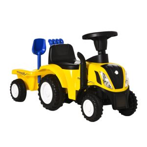 Tractor para niños HOMCOM de 12-36 meses con remolque extraíble con bocina y faros