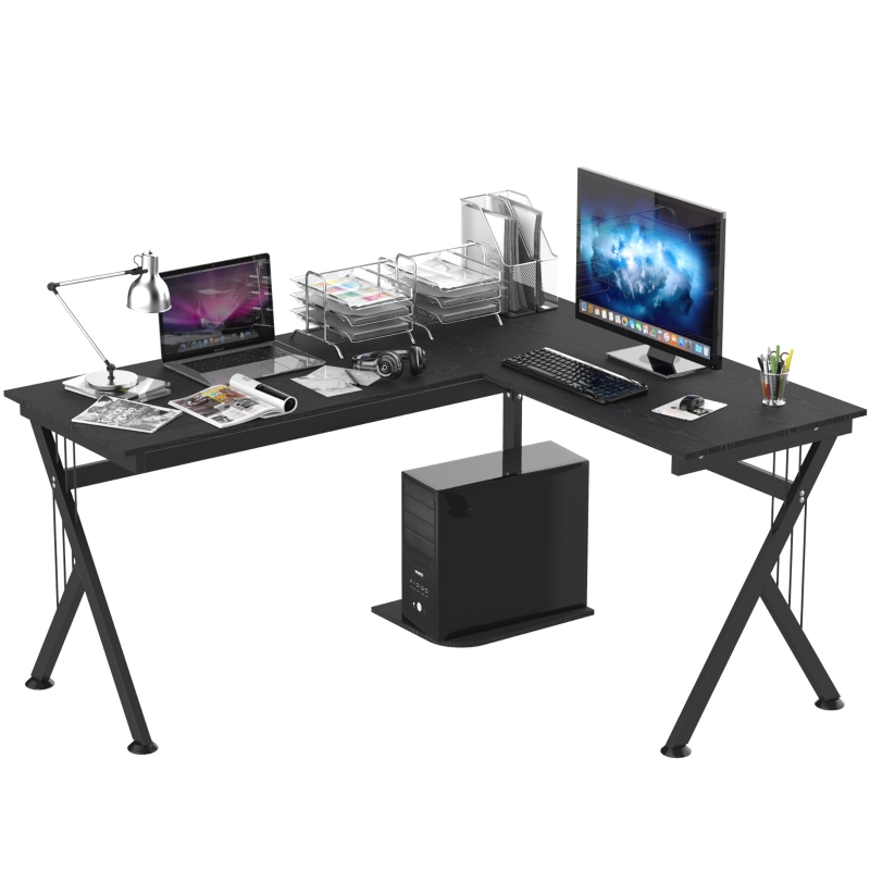 Mesa de ordenador HOMCOM con tabla de madera esquinera de ángulo para oficina en estilo madera negra