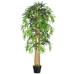 Bambú artificial Outsunny con maceta de árbol de planta sintética decorativa