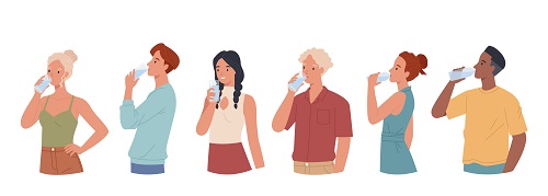 ilustración de 6 personas bebiendo agua