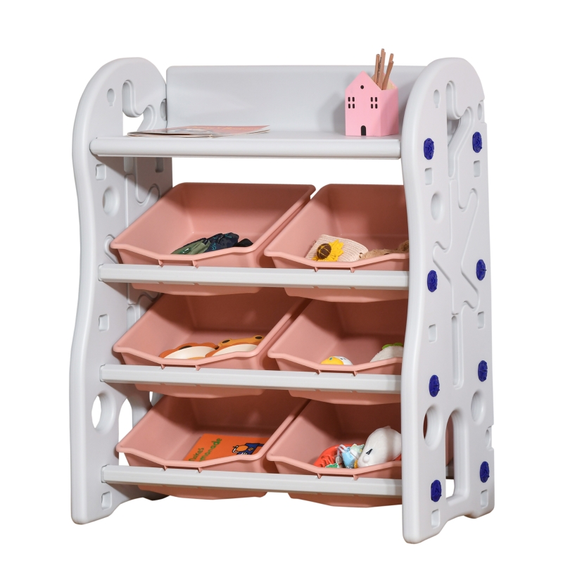 Estantería infantil de juguetes HOMCOM con almacenaje compuesto con espacios de 6 cajas con medidas de 76x36x92 cm en color coral y blanco