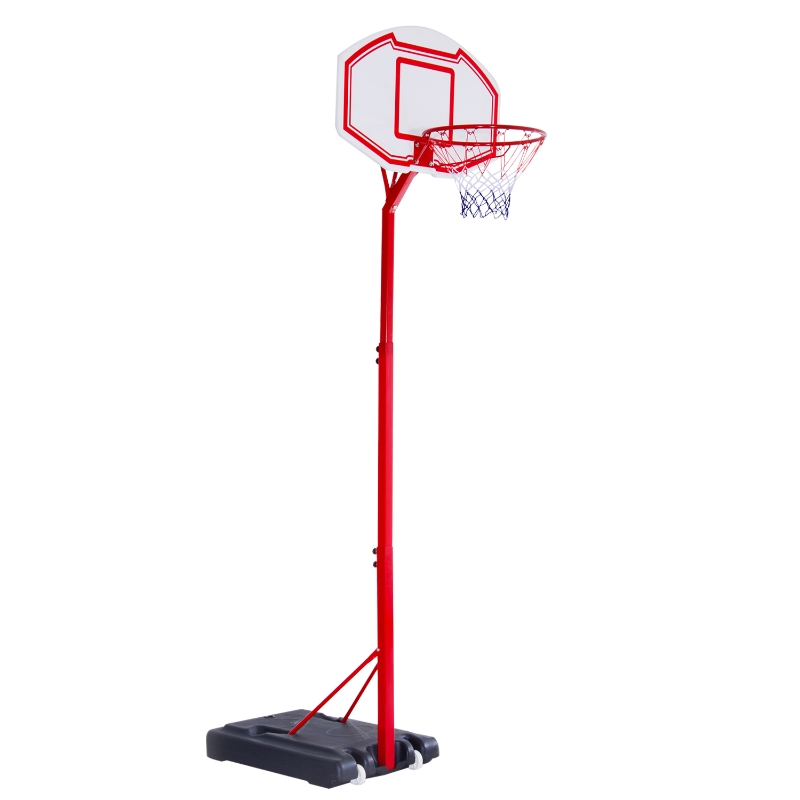 Canasta de baloncesto con altura ajustable HOMCOM de 210-260 cm con soporte de metal y base rellenable para niños y adultos de color rojo