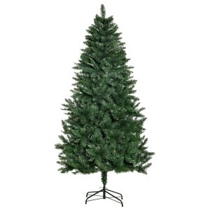 Árbol de Navidad artificial HOMCOM de 180 cm ignífugo con 724 ramas con 2 tipos de puntas de PVC y soporte de acero para decoración navideña de interior, de color verde