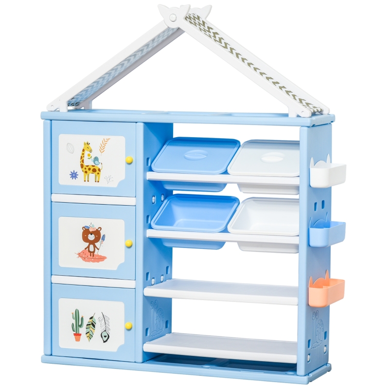 Estantería infantil HOMCOM compuesta por cajas estantes y cestas con medidas 128x34x155cm de color azul