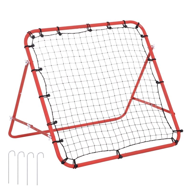 Red de béisbol de metal con ángulo ajustable y 20 cuerdas elásticas para fútbol, con medidas de 96x80x96 cm con color rojo