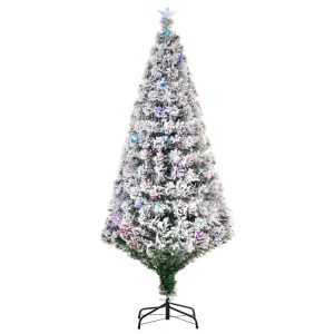 Árbol de Navidad de 180 cm artificial de estilo pino natural nevado blanco, con soporte de metal, luces LED y 230 ramas
