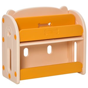 Librería infantil de juguetes HOMCOM para niños compuesto por 2 estantes y compartimento con tapa abatible  con medidas 70x33x62,5 de color amarillo