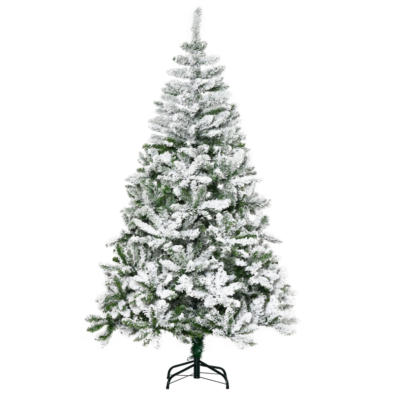 Árbol de Navidad artificial HOMCOM de 180 cm con nieve, ignífugo, con 750 ramas, decoración navideña para interiores en color verde