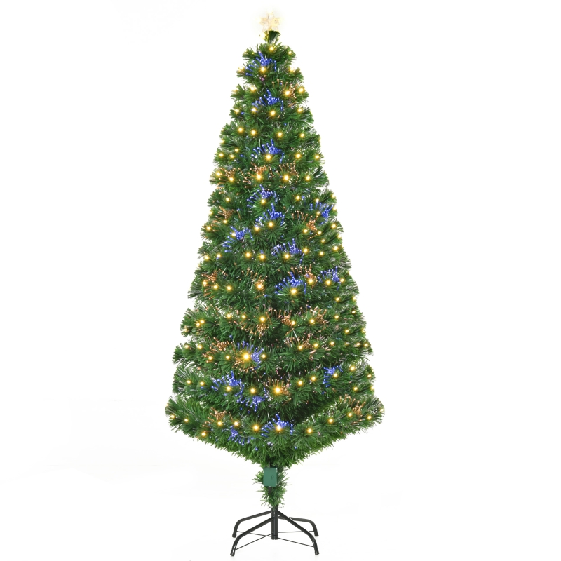 Árbol de Navidad grande HOMCOM de 180 cm de fibra óptica artificial, compuesto por un soporte metálico y luces LED multicolores