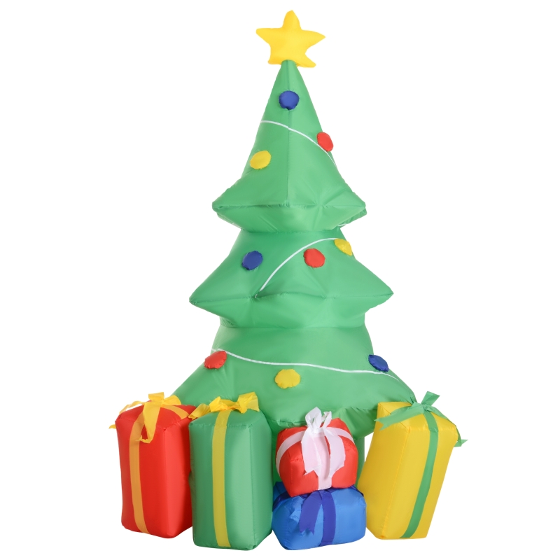 decoración de Navidad, HOMCOM Árbol de Navidad Inflable 1.5m Árbol Decorativo Navideño con Adornos Regalos con luz LED Decoración Navidad con Hinchador 65x75x150cm