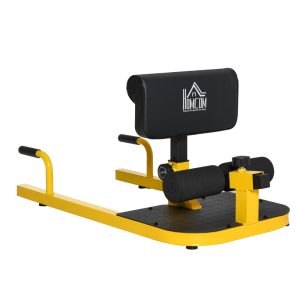 Máquina equipo de sentadilla para ejercicios abdominales HOMCOM 3-en-1 profundo sissy squat, tablero supino multifuncional ayuda en cuclillas equipo en color amarillo