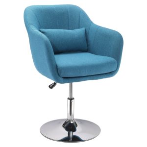 Taburete de bar giratoria 360° HOMCOM estilo silla de cocina, peluquería con respaldo envolvente, reposabrazos y cojín con medidas 60x60x79-91 cm en color azul