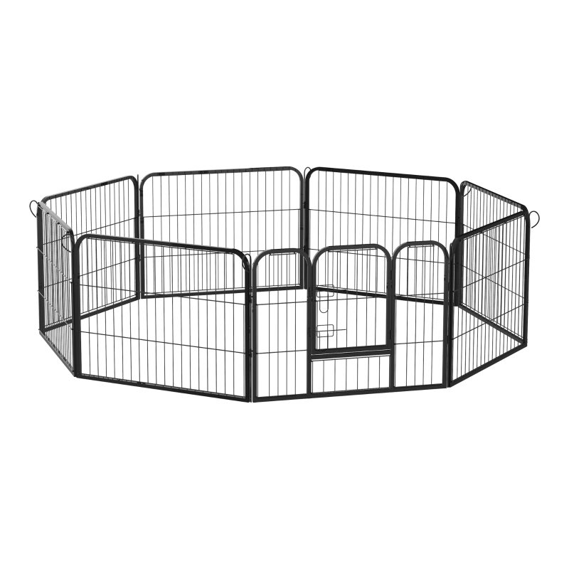 Parque para mascotas PawHut de 8 vallas 80x60 cm jaula para perros bricolaje de metal con puerta y doble cerradura cerca de entrenamiento para jardín en color negro