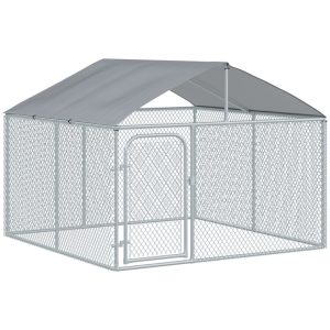 Perrera de exterior PawHut con toldo o jaula para mascotas de metal galvanizado para jardín o patio con medidas 230x230x175 cm en plata