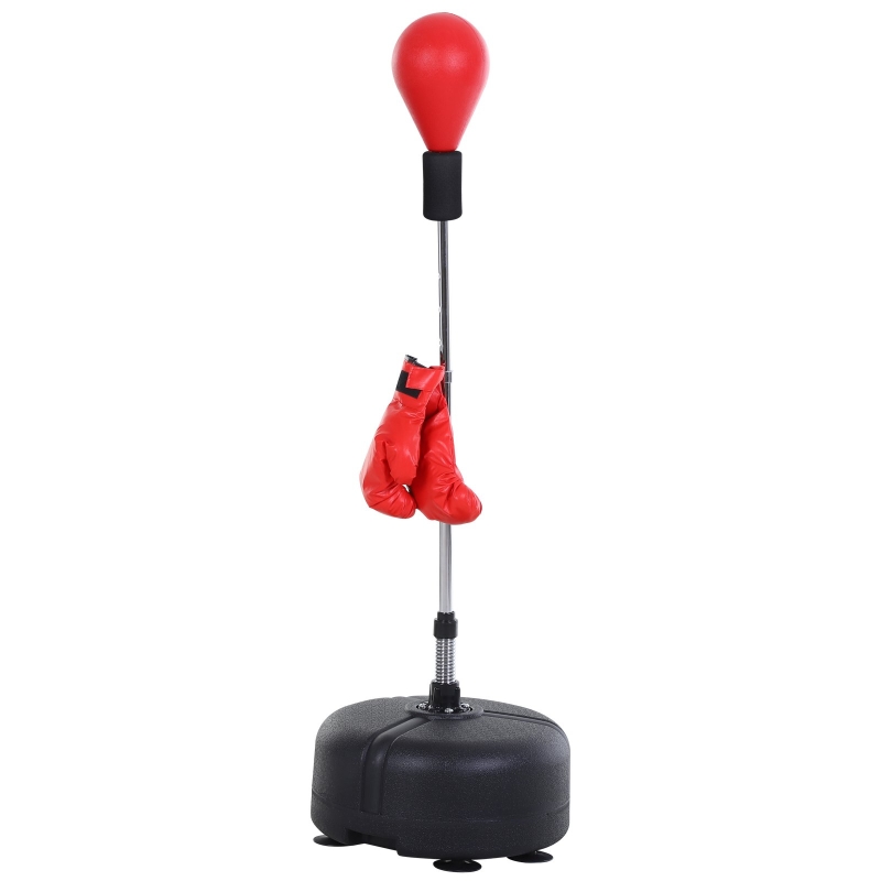 Saco de boxeo de pie con altura ajustable y base rellenable HOMCOM con soporte y guantes para adultos y adolescentes con medidas ф48x136-154 cm y en color rojo