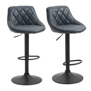 Conjunto de 2 taburetes de bar giratorios HOMCOM con altura regulable, estilo sillas altas modernas de comedor con base redonda y reposapiés 51,5x48x83-104 cm en color negro