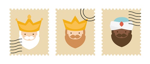 sellos con ilustración de los reyes magos