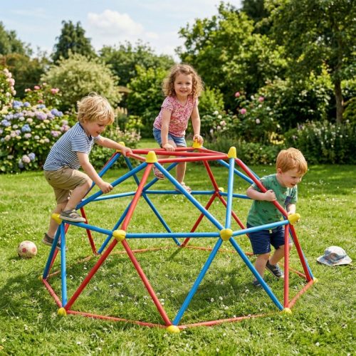 Niños y niñas jugando en el exterior.