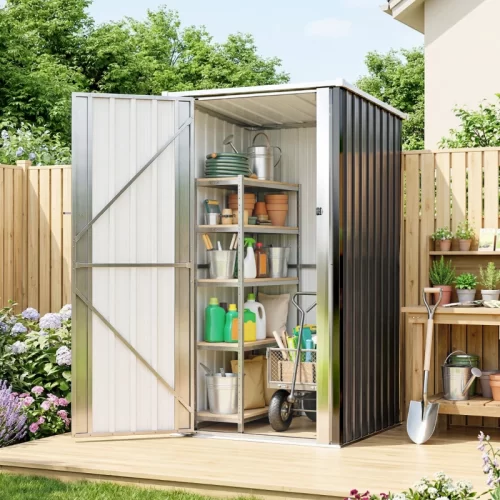 Cobertizo de Jardín Compacto 0,69 m² - Ideal para Espacios Pequeños - Cobertizo de jardín compacto 0,69 m² con puerta abierta mostrando esta