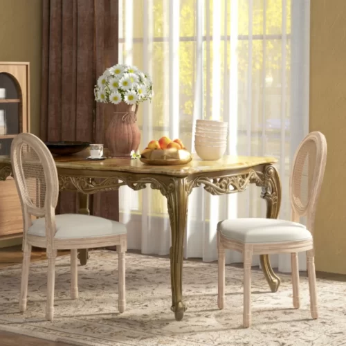 Conjunto de 2 Sillas de Comedor Estilo Vintage con Aspecto de Rejilla Vienesa – NaturalCrema