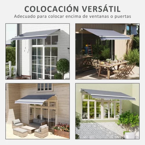 Diferentes formas de colocar el toldo: sobre una puerta, ventana, en un balcón, en un jardín...