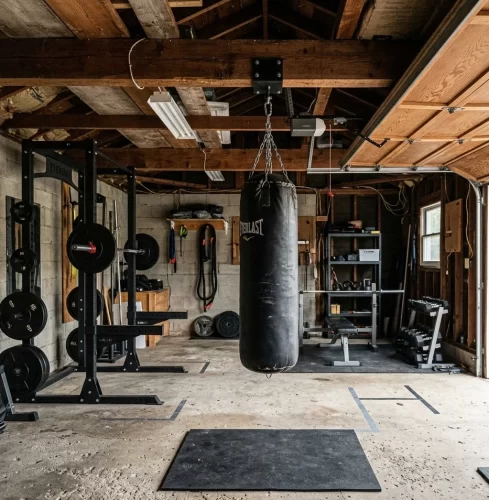 Garaje el sitio más popular para un saco de boxeo