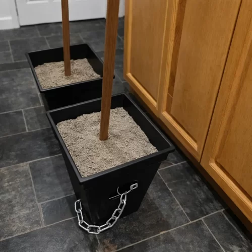Jardineras aseguradas con cadena metálica antirrobo