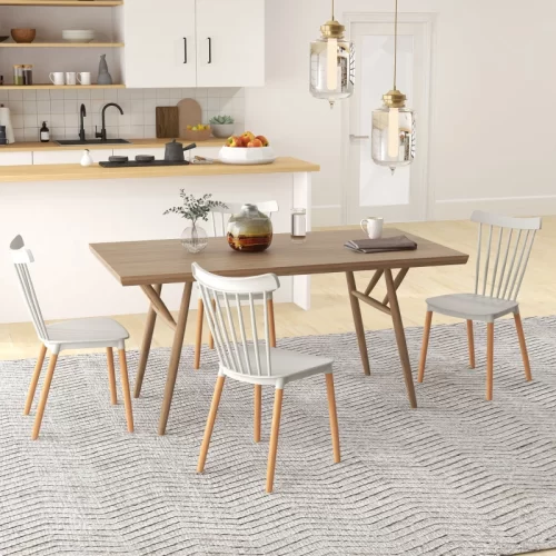 Juego de 4 Sillas de Comedor Estilo Nórdico con Respaldo de Polipropileno y Patas de Madera – Gris