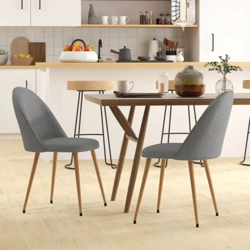 Pack de 2 Sillas de Comedor Tapizadas en Lino con Patas de Acero – Gris