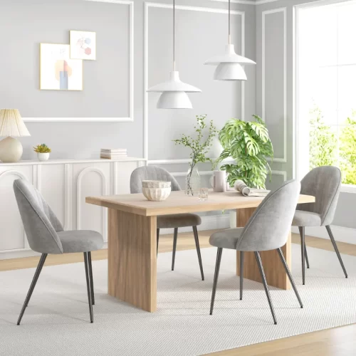 Pack de 4 Sillas de Comedor Tapizadas en Terciopelo con Respaldo Alto – Gris