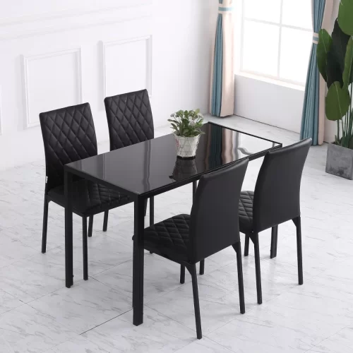 Pack de 4 Sillas de Comedor con Respaldo Alto en Cuero PU – Negro