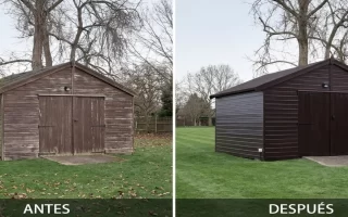 Cobertizo de jardín antes y después de pintar resultado profesional
