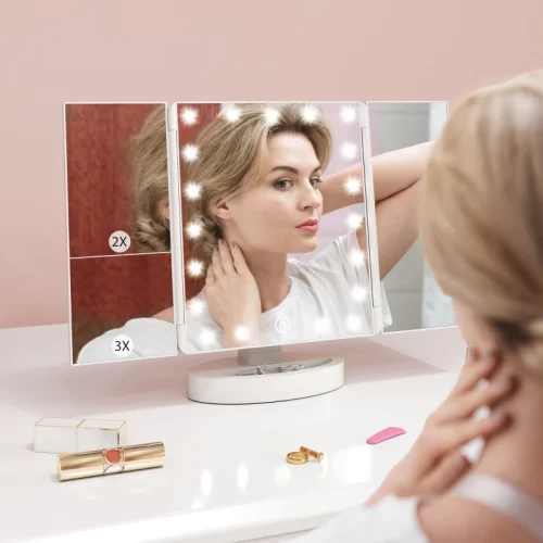 Espejo de maquillaje LED con aumento 1X, 2X y 3X
