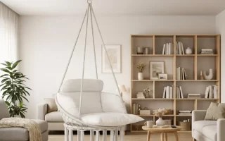 Silla hamaca blanca colgada en un salón acogedor, guía paso a paso para co