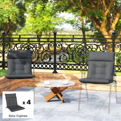Cojín individual con correas para sillas de mesa de una terraza.