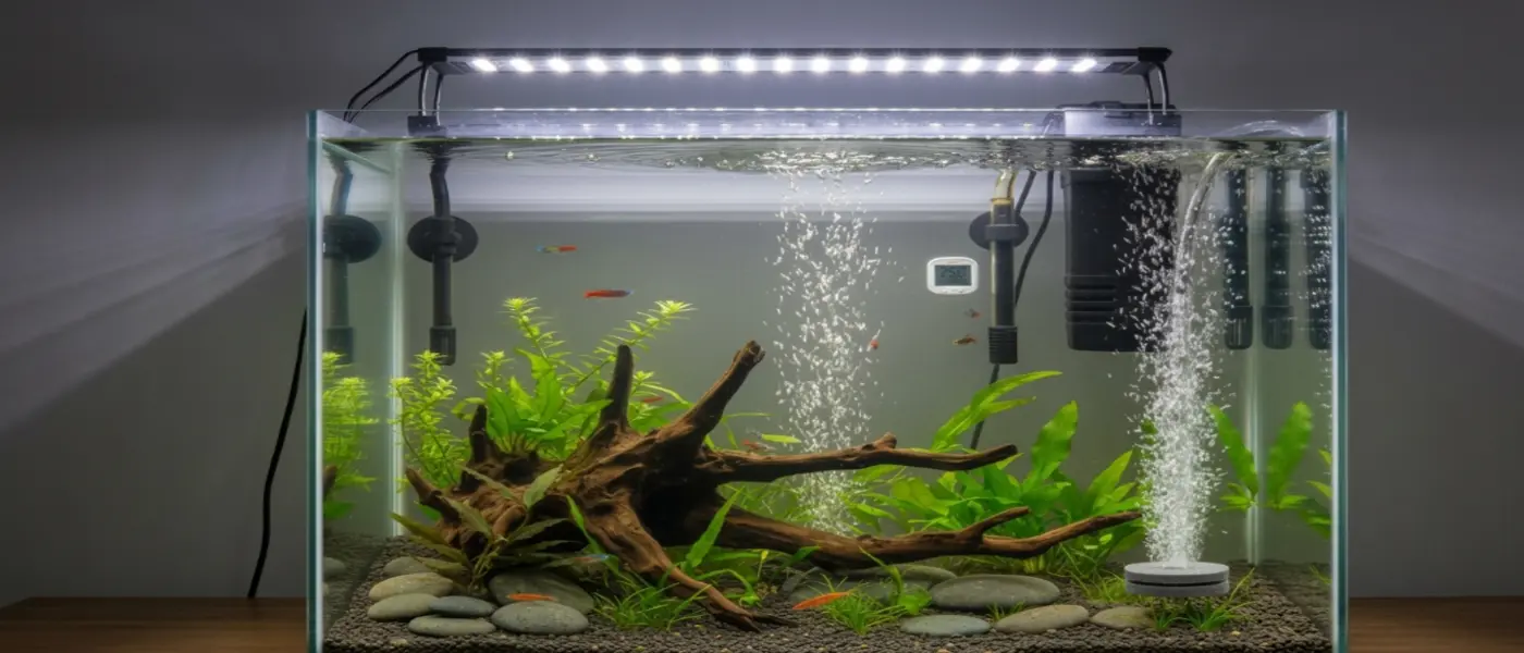 Acuario con filtro, luz y piedra de aire