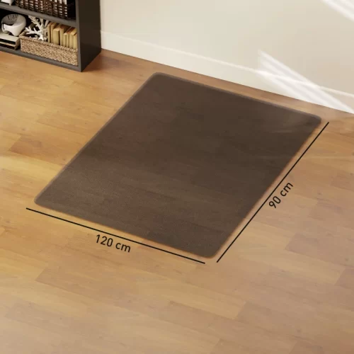 Alfombrilla protectora marrón de 120x90 cm sobre suelo de madera