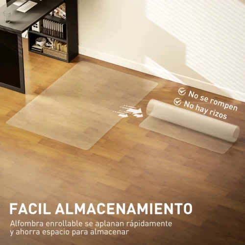 Alfombrilla transparente enrollada junto a una estantería