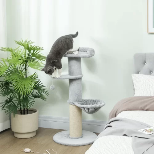 Árbol Rascador Compacto Para Piso Pequeño 103,5 Cm Con Sisal – Gris Claro