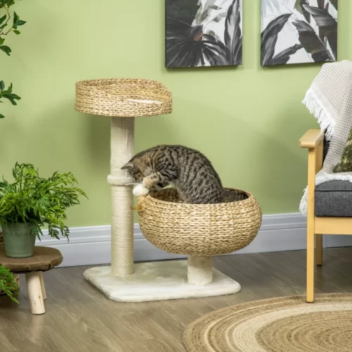 Árbol Rascador Para Gatitos 72 Cm Con Cueva Y Sisal Natural