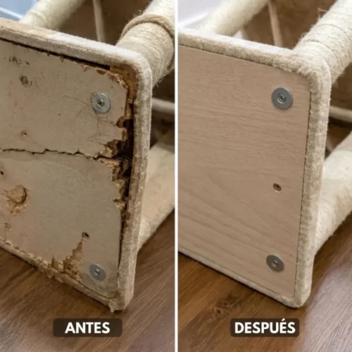 Comparativa antes y después de reparar la base dañada del rascador