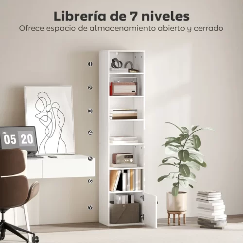 Estantería de metal negro geométrica en pasillo con escritorio