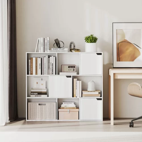 HOMCOM Estantería 9 Compartimentos Tipo Cubo con Puertas - Blanco