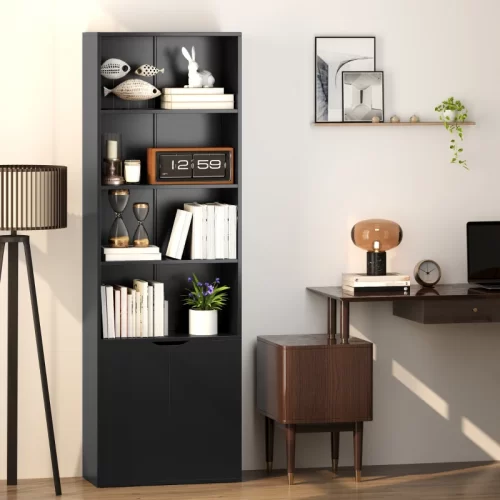 HOMCOM Librería 6 Niveles con Puertas - Negro