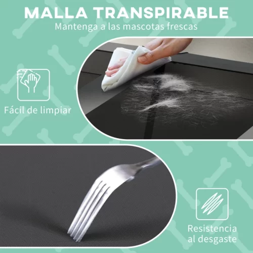 Malla transpirable fácil de limpiar y resistente al desgaste, mostrada con un paño y un tenedor.