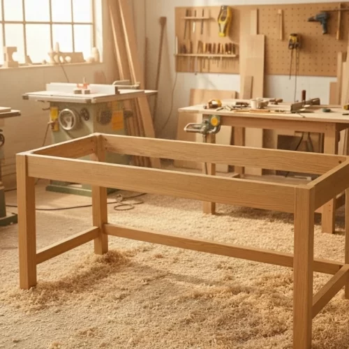 Marco de madera del escritorio ensamblado con patas y largueros