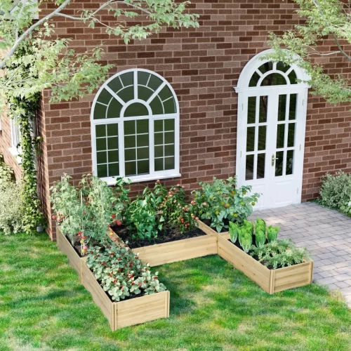 Outsunny Conjunto De 5 Jardineras De Huerto Elevado Modulares, Madera De Abeto, 230x230x28 Cm